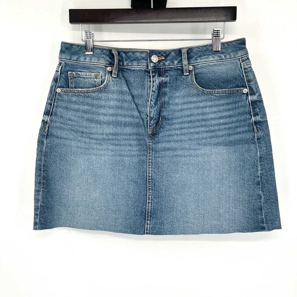 LOFT Denim Skirt 6 Stretch Cotton Jean Skirt Raw Hem NWT New Classic A Line